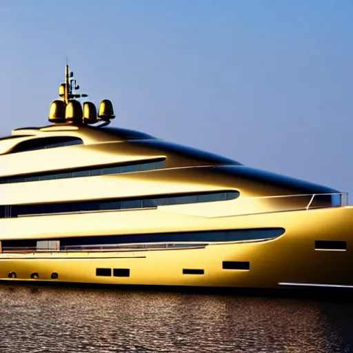 Image similar to wrinkled hunchbacked old butler polishing the side of a gold plated mega yacht