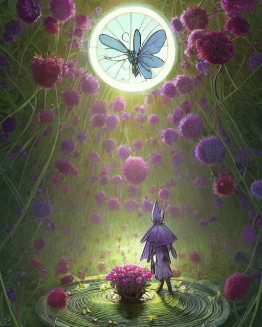 Image similar to the platonic ideal of flowers, sprouting, insects and praying of cletus kasady carnage davinci mandala ponyo alice in wonderland dinotopia watership down, hollow knight, d & d, fantasy, ego death, mdma, dmt, psilocybin, concept art by greg rutkowski and simon stalenhag and alphonse mucha