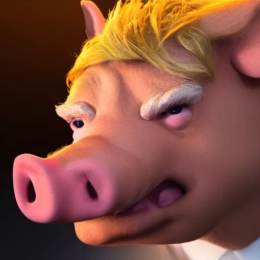 Image similar to if donald trump was a pig, ultra detailed, hyper realistic, studio lighting, 8 k, 5 0 mm lens, cinematic