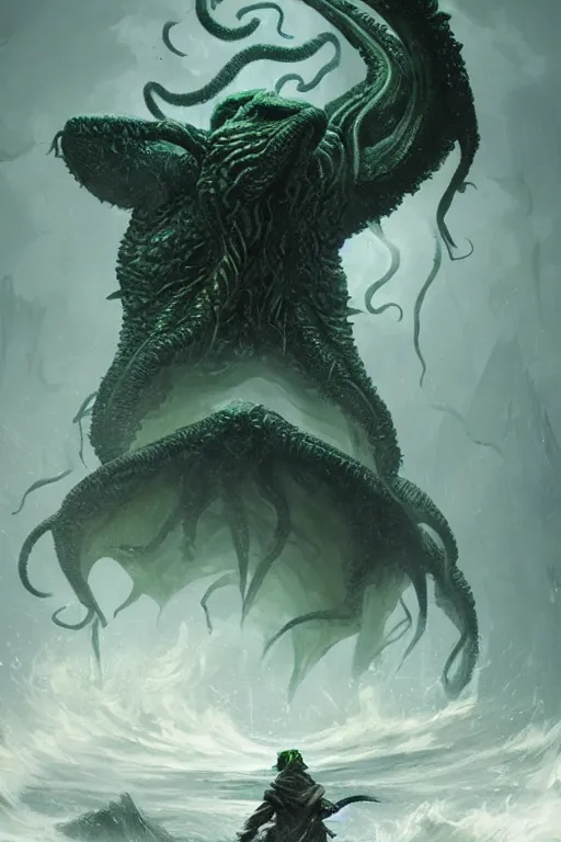 Prompt: cthulhu kaiju, ocean, storm, digital art, magic the gathering, mtg, by greg rutkowski, trending on artstation