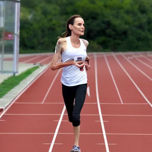 Image similar to angelina jolie running track and field. high definition