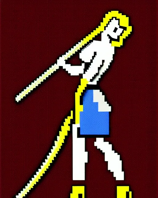 Image similar to a pixel art picture of a woman holding a sword, pixel art by lichtenstein, polycount contest winner, pixel art, 2 d game art, dynamic pose, # pixelart