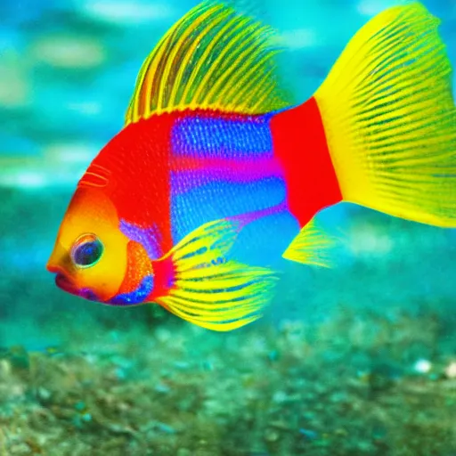 Image similar to a photo of a rainbow fish swimming in a pond