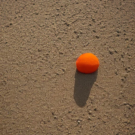 Prompt: a photorealistic orange in the sand, Movie Still unwrapped to bathometric coordinates