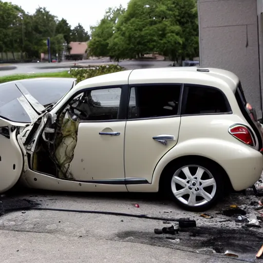 Image similar to pt cruiser crashed into a wall, ultra hd