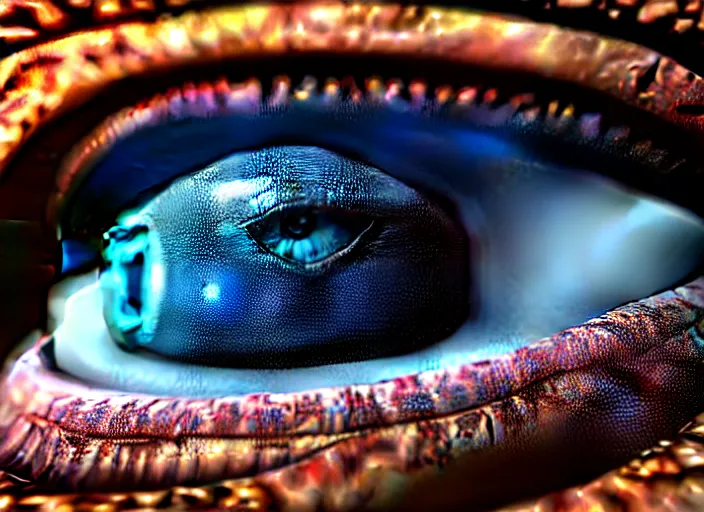 Prompt: hyperrealism, detailed textures, photorealistic 3 d render, an alien with cobalt coloured eyes in a super star system from 5 million years ago, sharp focus, ultra realistic, ultra high pixel detail, cinematic, intricate, cinematic light, concept art, illustration, art station, unreal engine 8 k