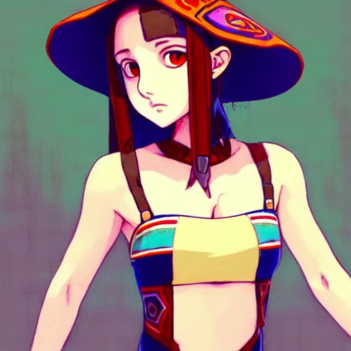 Image similar to beautiful boyish natalie portman alluring gravure model in majora's mask, wearing wooden mask and baseball cap and leotard, street wear with subtle mayan patterns, aztec bathing suit, gapmoe yandere grimdark, trending on pixiv fanbox, painted by greg rutkowski makoto shinkai takashi takeuchi studio ghibli, akihiko yoshida