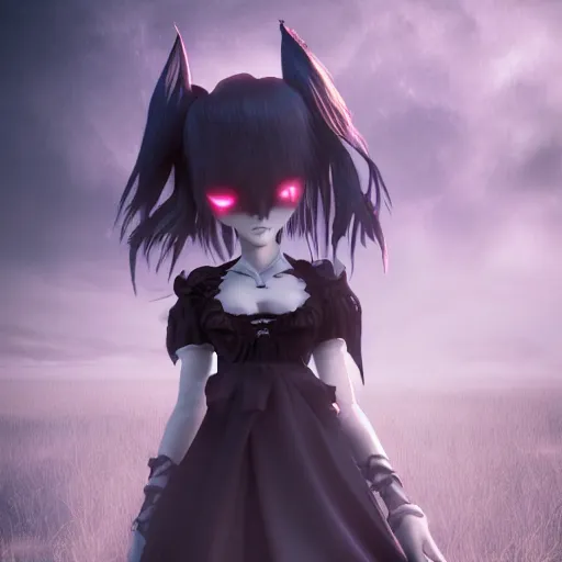 Prompt: full shot of angry darkness cute anime girl at moonlight, gothic wearing, inspired by Tim Burton, Norihiro Yagi, Marc Simonetti, Amano, Juri Misaki, detailed, unreal engine 4k volumetric light, fog,