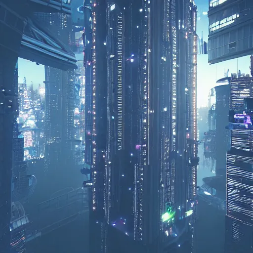 Prompt: floating skyscraper in cyberpunk nightcity