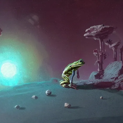 Image similar to a frog on a mysterious planet named kapla - n 9 - i by greg rutkowski, by artgem