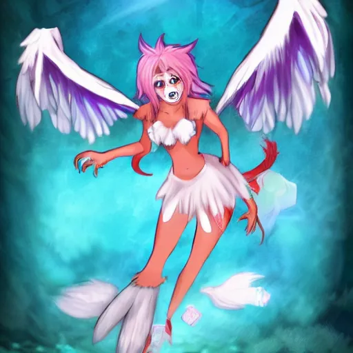 Prompt: Harpy monster girl in the style of Mon-musu Quest!