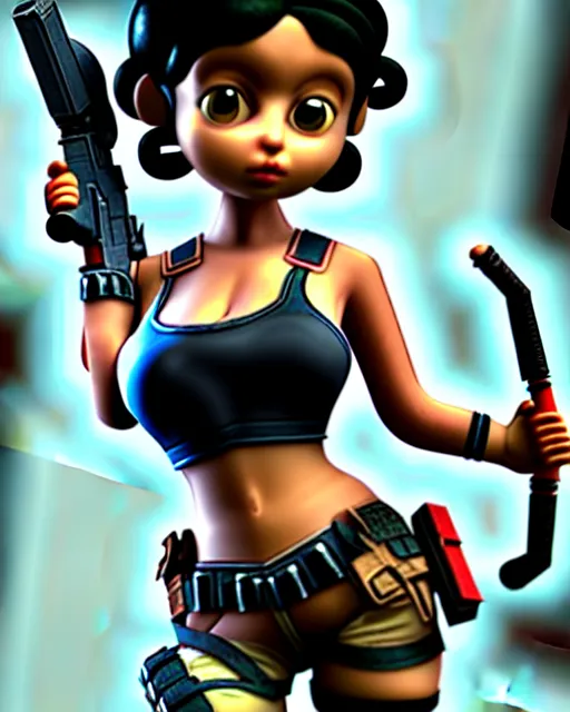 Prompt: uhd photorealisitc betty boop dresed as lara croft tomb raider,