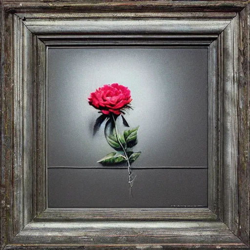 Image similar to banksy as last flower on earth, hyperrealistic, no duplicate content, left align