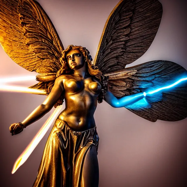 Image similar to photo of a winged valkyrie with light powers, highly detailed, 4 k, hdr, smooth, sharp focus, high resolution, award - winning photo