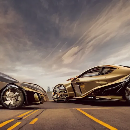 Prompt: ten several cars: center composition, cars portraits, ground view, motherboard forms designed by zaha hadid, sci-fi futuristic ultra realistic photography, keyshot render, octane render, unreal engine 5 lumen, high oiled liquid glossy specularity reflections, ultra detailed, golden hour, dramatic lighting 4k, 8k, 16k in the style ofblade runner 2049 Cyberpunk 2077 ghost in the shell thor 2 marvel film : tilt shift: sharp focus