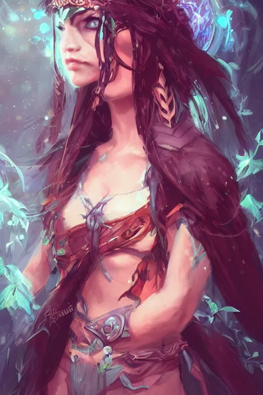 Image similar to a beautiful female druid, by Fernanda Suarez and ross tran