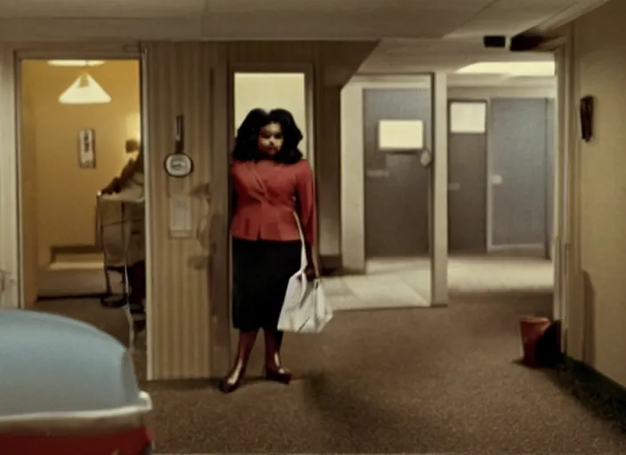 Prompt: cinematic shot of octavia spencer confronts joe manchin in a motel, in the near future, iconic scene from the paranoid thriller sci fi film directed by stanley kubrick, color theory, apartment design, leading lines, photorealistic, volumetric lighting