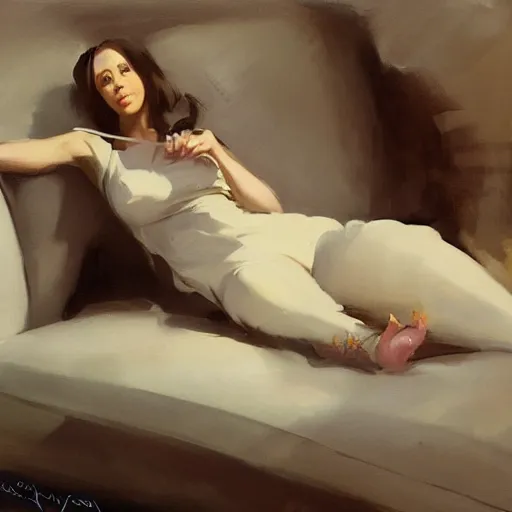 Prompt: portrait of jennifer love hewitt reclining on a couch eating grapes, greg manchess painting by sargent and leyendecker, studio ghibli, fantasy, medium shot, asymmetrical, intricate, elegant, matte painting, illustration, hearthstone, by greg rutkowski, by greg tocchini, by james gilleard, by joe fenton