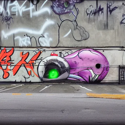 Prompt: alien spaceship, graffiti, from a distance, busy street, detailed, realistic, 4 k