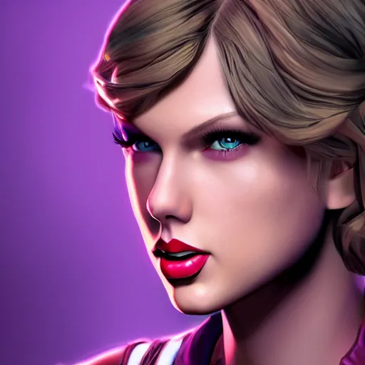 Image similar to taylor swift portrait, borderlands, tales from the borderlands, the wolf among us, comic, cinematic lighting, studio quality, 8 k