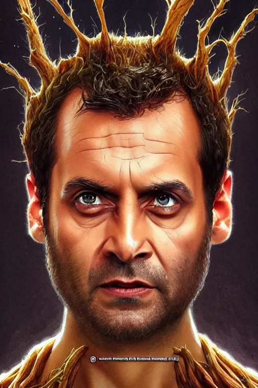 Image similar to Rahul Gandhi as groot, groot costume, Rahul Gandhi hairstyle, Groot body type, Rahul Gandhi Face, calm, cute, portrait, baby figure, highly detailed, digital painting, artstation, concept art, smooth, sharp focus, illustration, cinematic lighting, art by artgerm and greg rutkowski and alphonse mucha