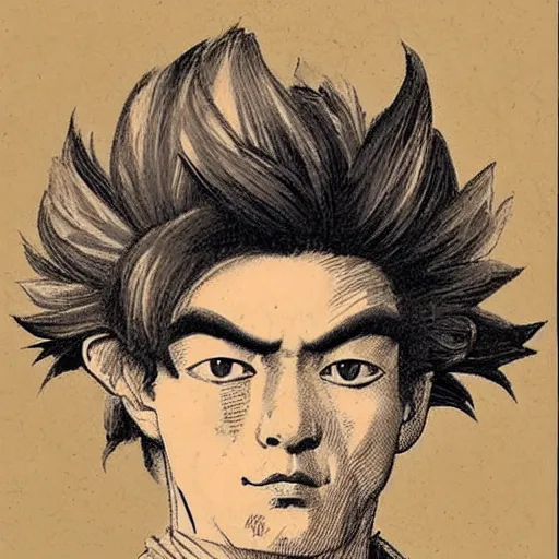 Image similar to realistic old victorian style portrait of goku with a powered wig and ruffled shirt