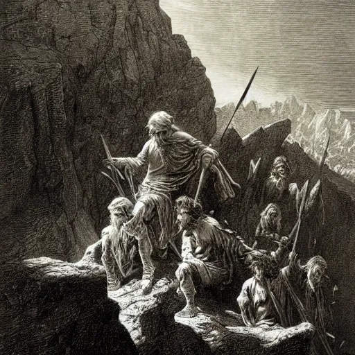 Prompt: adventurers, by gustave dore, detailed, high quality
