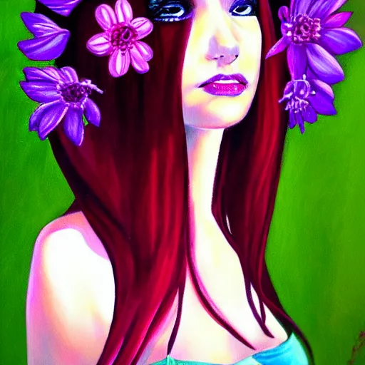 Prompt: Flowerpunk girl, painting by Chiptek