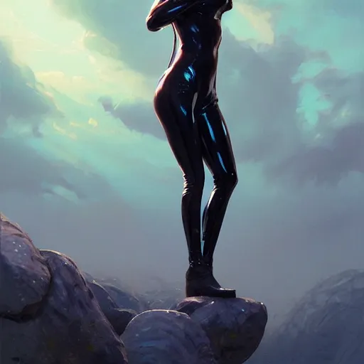 Image similar to highly detailed painting of emma watson wearing a latex suit, stephen bliss, 8 k, by greg rutkowski, loish, rhads, artgerm, ferdinand knab, makoto shinkai and lois van baarle, ilya kuvshinov, rossdraws, global illumination, radiant light, detailed and intricate environment