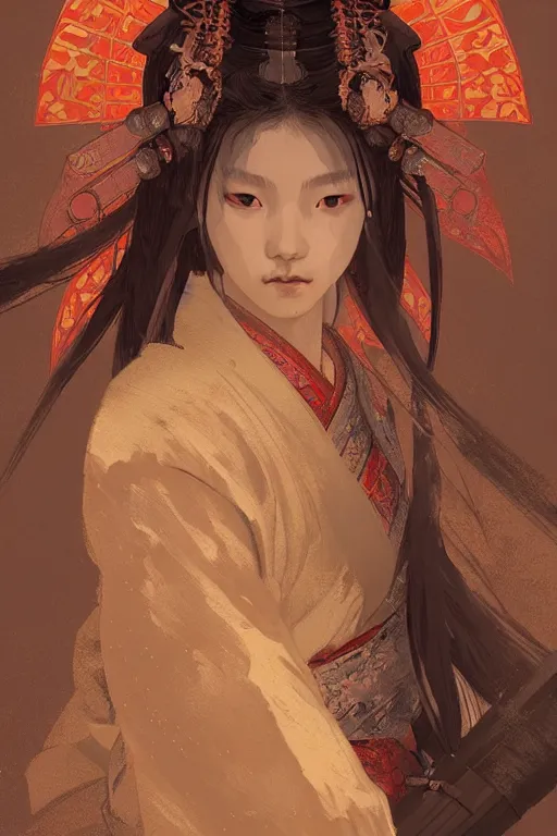 Image similar to portrait samurai warrior 4 girl, in ruin fire rainy honnoji temple night, ssci - fi and fantasy, intricate and very very beautiful and elegant, highly detailed, digital painting, artstation, concept art, smooth and sharp focus, illustration, art by tian zi and wlop and alphonse mucha