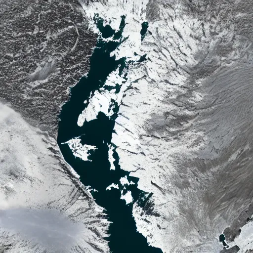 Prompt: a satellite image of the Netherlands in the snow