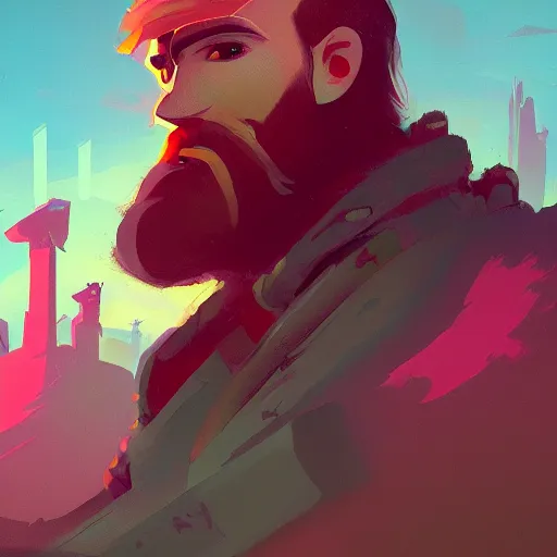 Image similar to grungy redhead 3 0 - something bearded swordsman, by anton fadeev and simon stalenhag, trending on art station