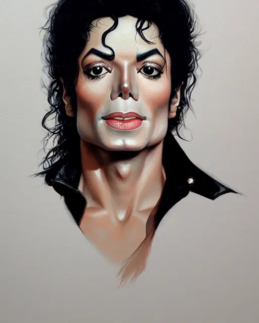 Image similar to Portrait of Michael Jackson but he is white, real life skin, intricate, elegant, highly detailed, artstation, concept art, smooth, sharp focus, art by artgerm and greg rutkowski and alphonse mucha