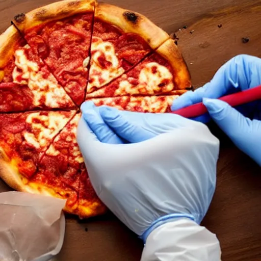 Image similar to surgeons operating on a slice of pizza