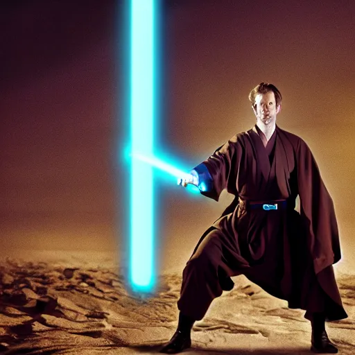 Prompt: brent spinner'data'as a jedi master cinematic scene, wide angle, full body, 3 5 mm