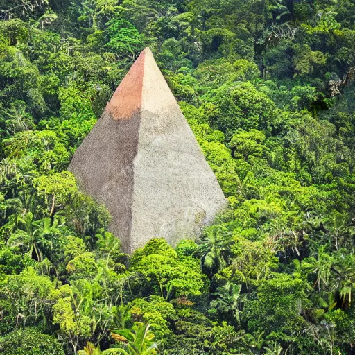 Image similar to a giant pyramid in a tropical jungle. overcast sky, grainy.