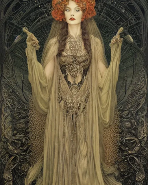 Image similar to matte portrait beautiful vivien leigh, steampunk gown, detailed and intricate by jean delville, gustave dore and marco mazzoni, colorful art nouveau, symbolist, visionary, gothic, pre - raphaelite