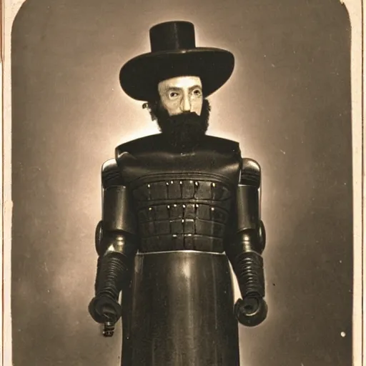 Prompt: robocop as a rabbi, lithuanian, 1 8 7 0, photograph