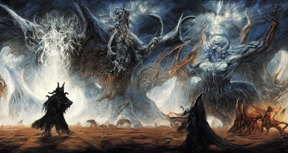 Image similar to concept art of the supernal realm'the primal wild'from the modern supernatural arcane magical thriller tabletop rpg'mage : the awakening ', by david mattingly and alan lee and michael whelan and michael william kaluta and francisco goya. realistic 8 k matte painting with photorealistic hd lighting.