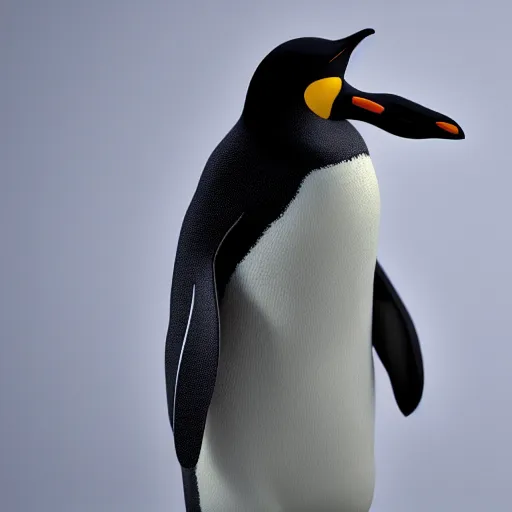 Image similar to high detail shot of a penguin wearing a suit, realism 8k