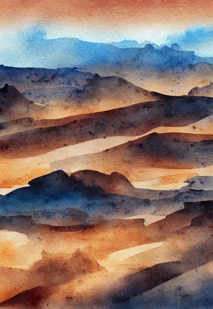 Prompt: desert watercolor, cinematic, highly detailed wide, atmospheric lighting, muted colors, dramatic scene