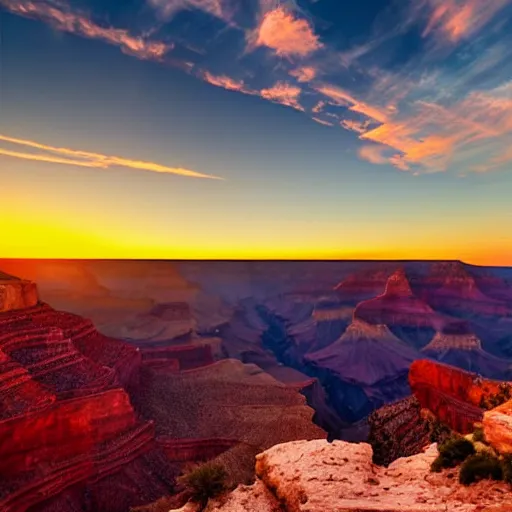 Image similar to sunset above grand canyon, beautiful landscape, high detail, instagram photo, professional dslr photo, creative composition, beautiful composition