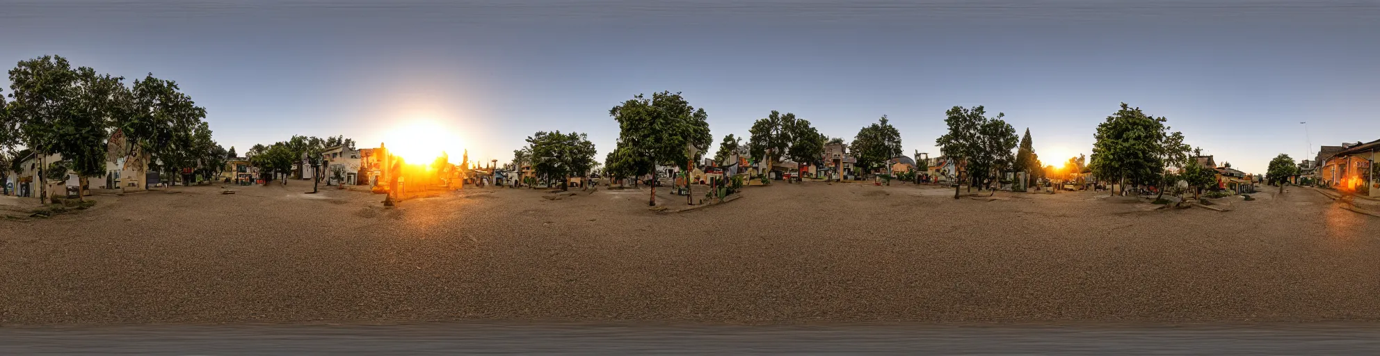 Image similar to spherical panorama photo of a anicient village street dawn 5 0 mm