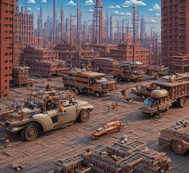 Image similar to hyperrealism photography hyperrealism concept art of highly detailed beavers builders that building highly detailed futuristic city with bricks by wes anderson and hasui kawase and scott listfield sci - fi style hyperrealism rendered in blender and octane render