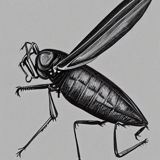 Image similar to illustration of a cricket, one-line drawing