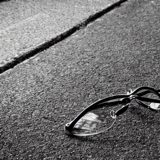 Prompt: a shattered glasses on road, natural light, detailed picture, sun rays