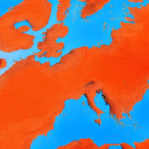 Image similar to top down view of map of country iceland made out of ice, accurate map, surrounded by ocean made out of hot orange lava, realistic