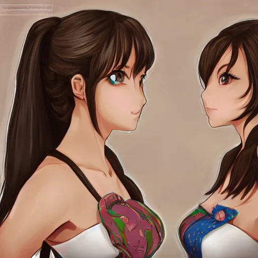 Image similar to a serious stare down between two beautiful maids standing face to face, detailed anime art