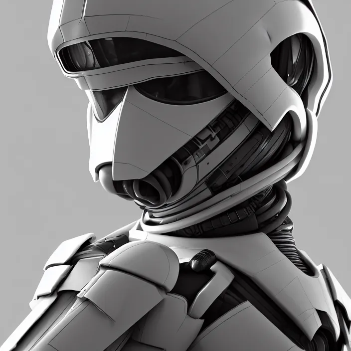 Prompt: a top down shot of a character in an spaceship by nihei tsutomu, front facing the camera, black and white, modern clean white armor, highly detailed, 3 d render, vray, octane, realistic lighting