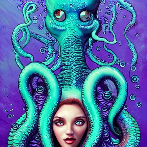 Image similar to underwater lofi scorn lovecraftian lovecraft mermaid portrait, octopus, Pixar style, by Tristan Eaton Stanley Artgerm and Tom Bagshaw.